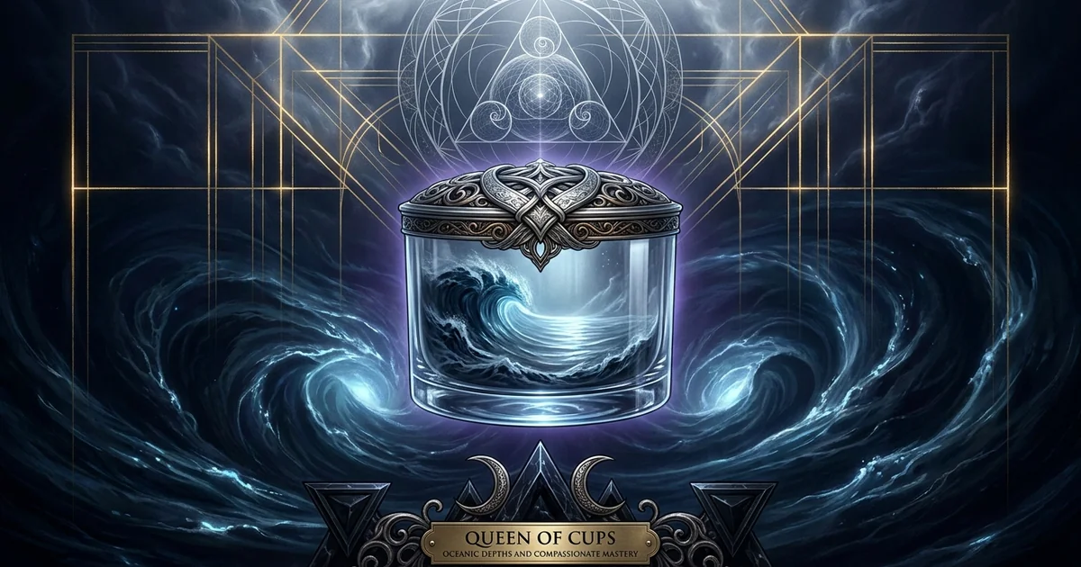 Cover illustration for treatise: Queen of Cups Tarot Meaning: Oceanic Depths and Gnosis