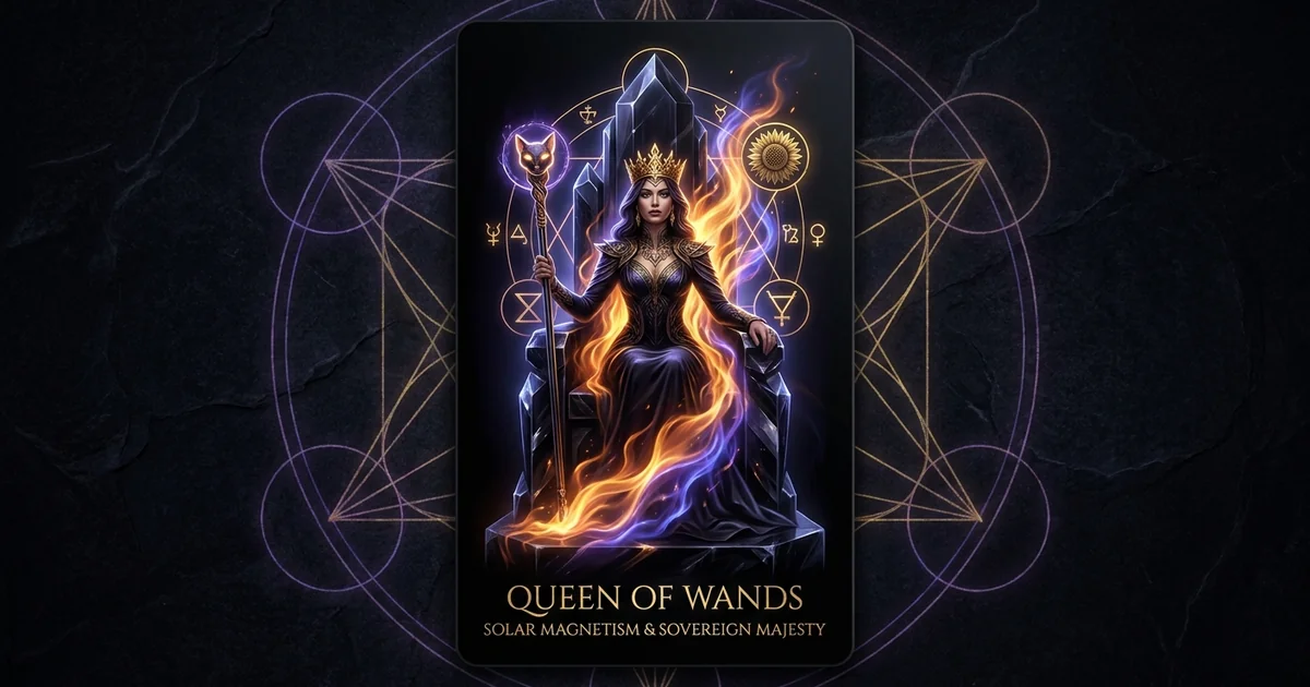 Cover illustration for treatise: Queen of Wands Tarot Meaning: Sovereign Solar Magnetism
