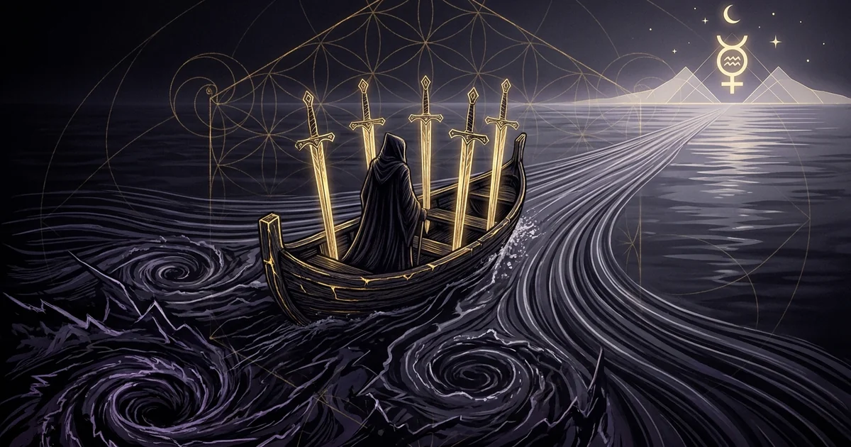 Cover illustration for treatise: Six of Swords Tarot Meaning: Epistemology of Transition