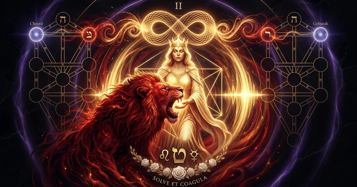 Cover illustration for treatise: Strength Archetype Alchemical Mastery in Esoteric Tarot