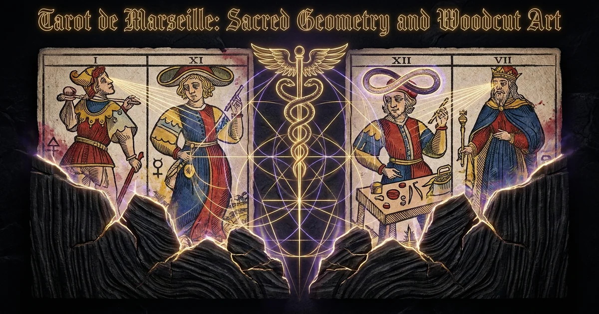 Cover illustration for treatise: Tarot de Marseille Sacred Geometry Woodcuts: The Canon
