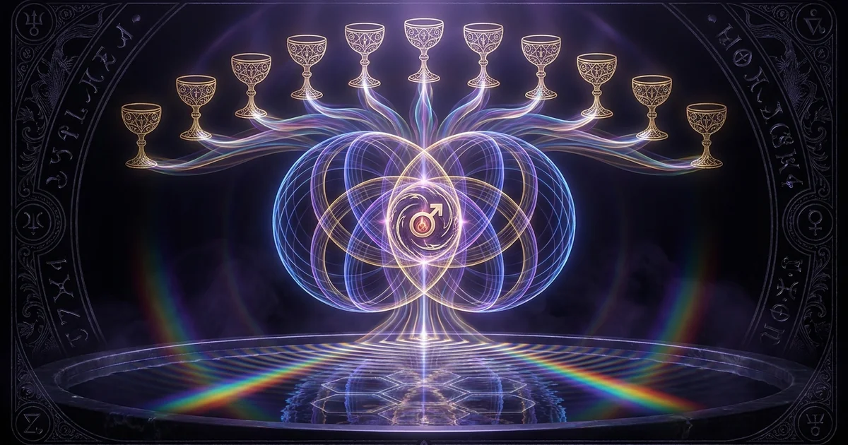 Cover illustration for treatise: Ten of Cups Tarot Meaning: Esoteric Archetypes & Symbols