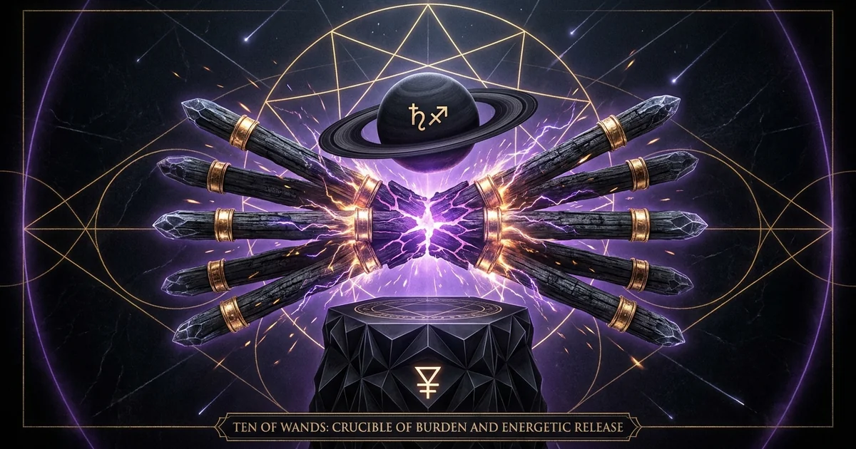 Cover illustration for treatise: Ten of Wands Tarot Meaning: Archetypal Burden and Entropy