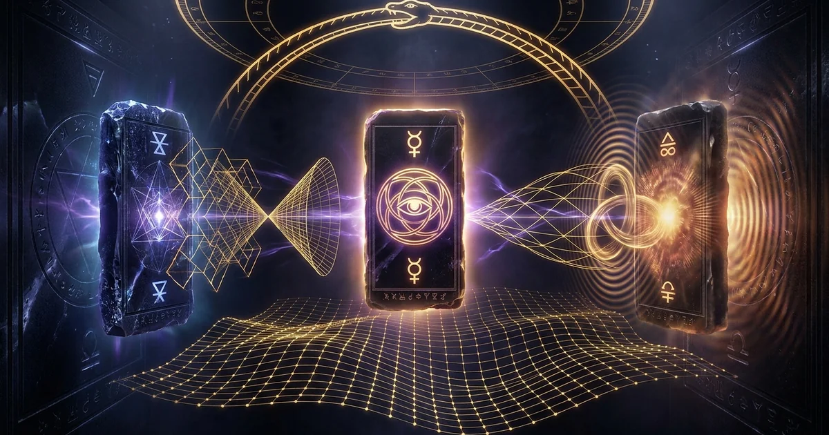 Cover illustration for treatise: The Three Card Tarot Spread Past Present Future Matrix