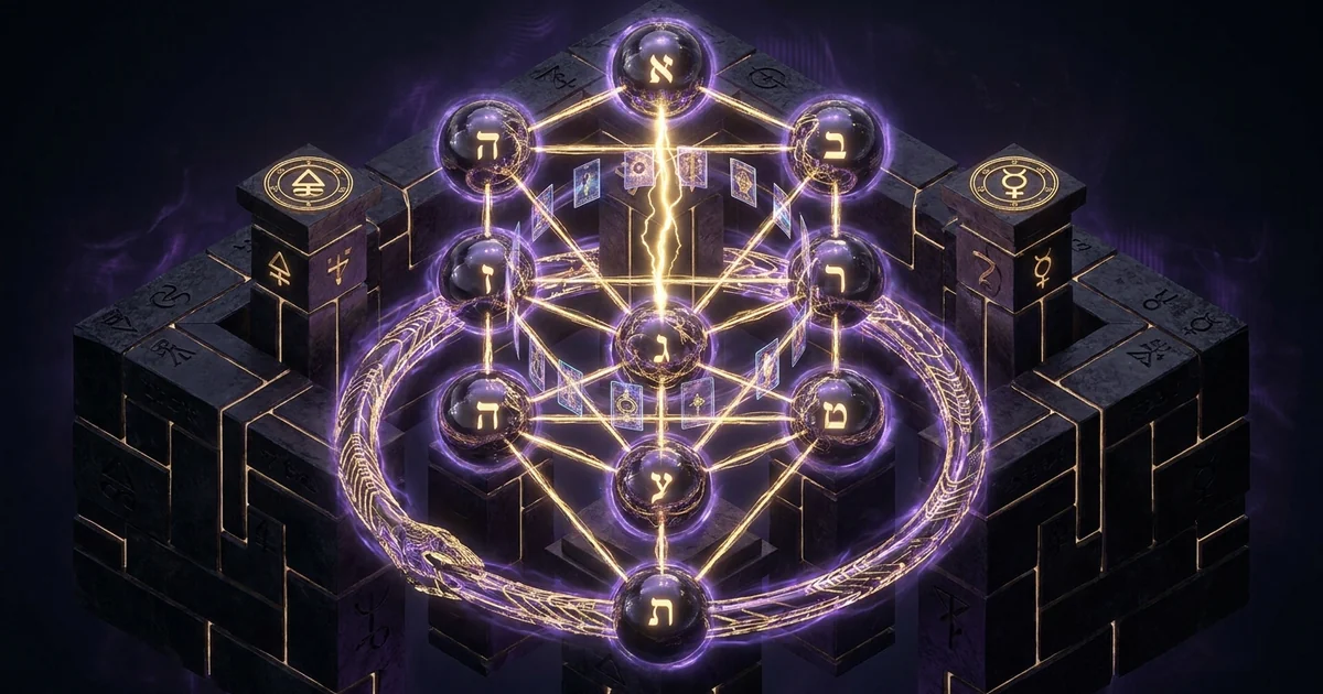 Cover illustration for treatise: Tree of Life Tarot Spread Sephirot: Structural Analysis